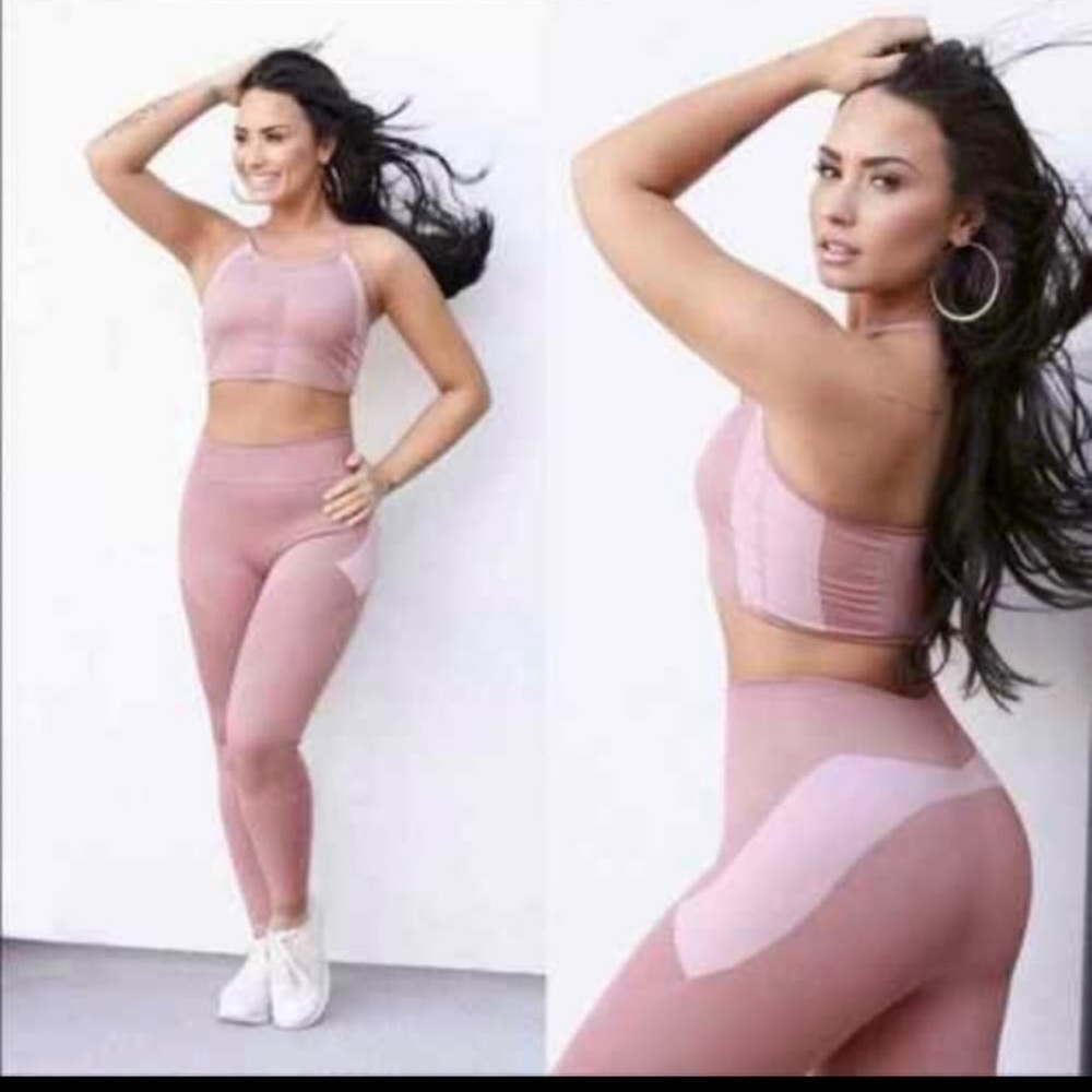 Fabletics Mauve Long Line Sports Bra and matching compression pants
